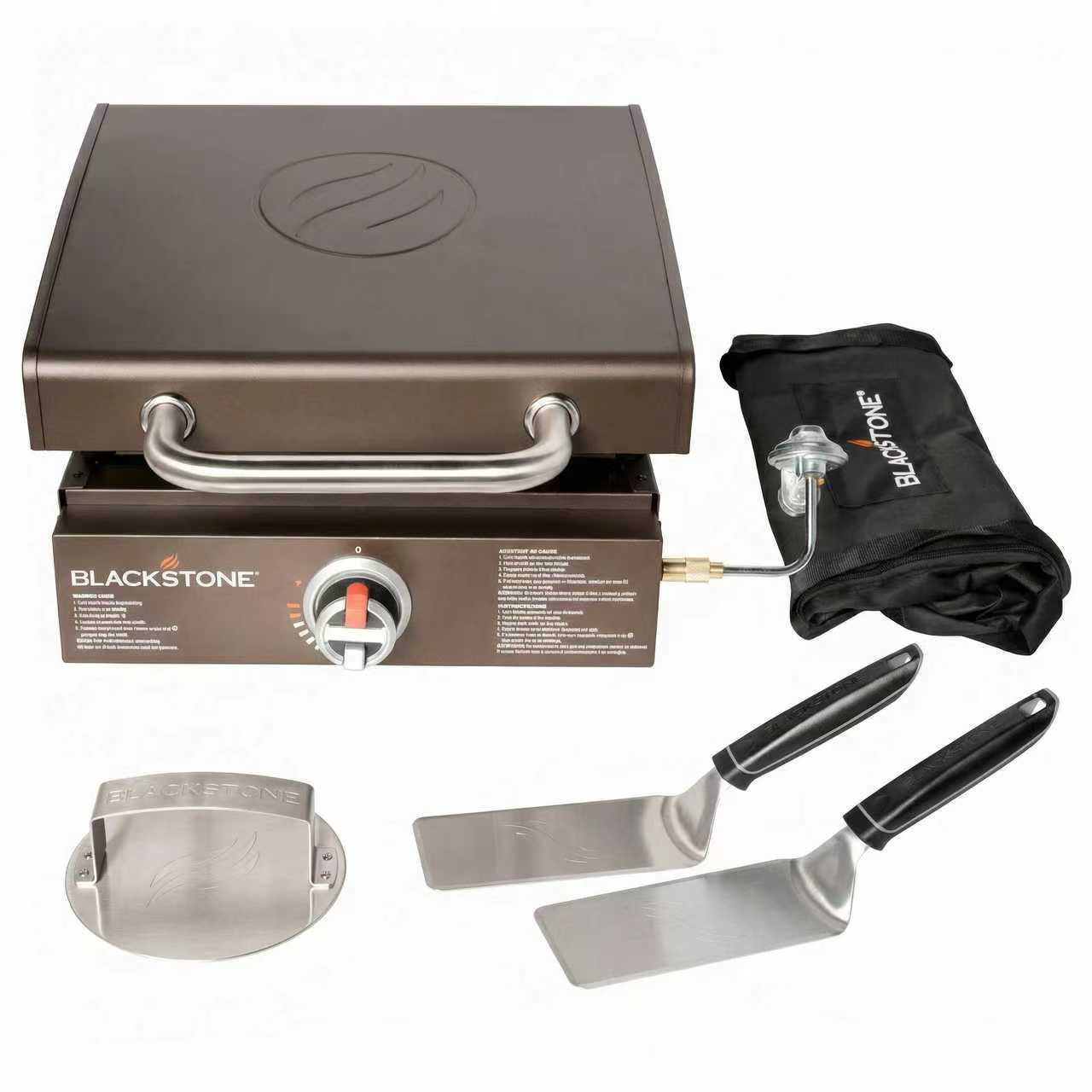 17" Tabletop Griddle with Hood | Portable Propane Flat Top Grill | 12,500 BTU, 267 Sq In Cooking Surface, Rear Grease Management & Accessories Included